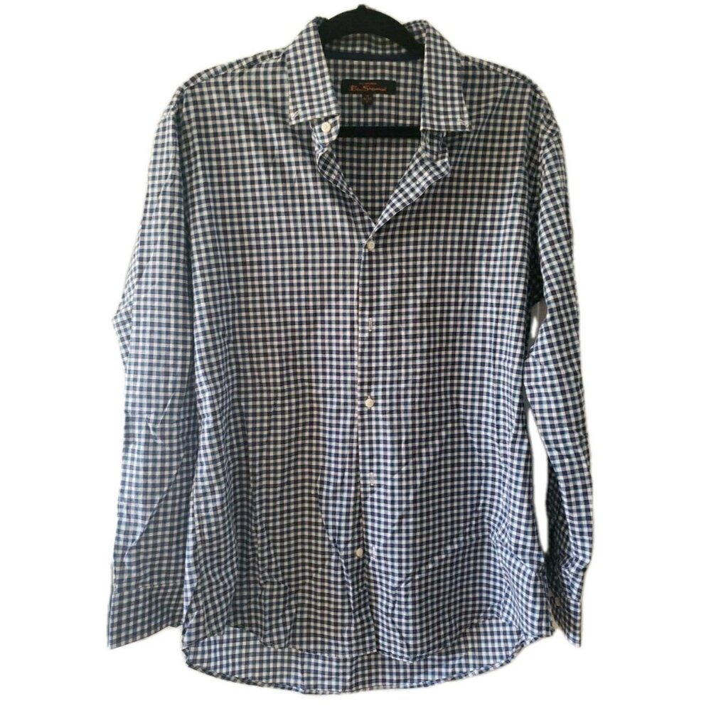 Ben Sherman Shirt Mens Sz 16 32-33 Large Check Long Sleeve Button Up